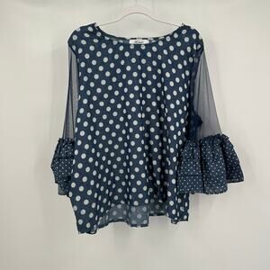 H Studio Womens Polka Dot Top Size 3X Sheer Bell Sleeve Layered Ruffle Whimsical